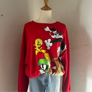 Looney Tunes Graphic Red Crewneck Sweatshirt